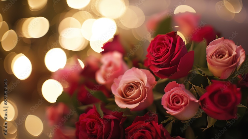 Bouquet of Red and Pink Roses with Bokeh Background Bouquet of Red and Pink Roses with Bokeh Background