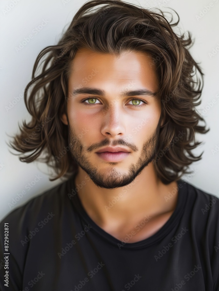 A man with long hair and green eyes. A man with long hair and green eyes.