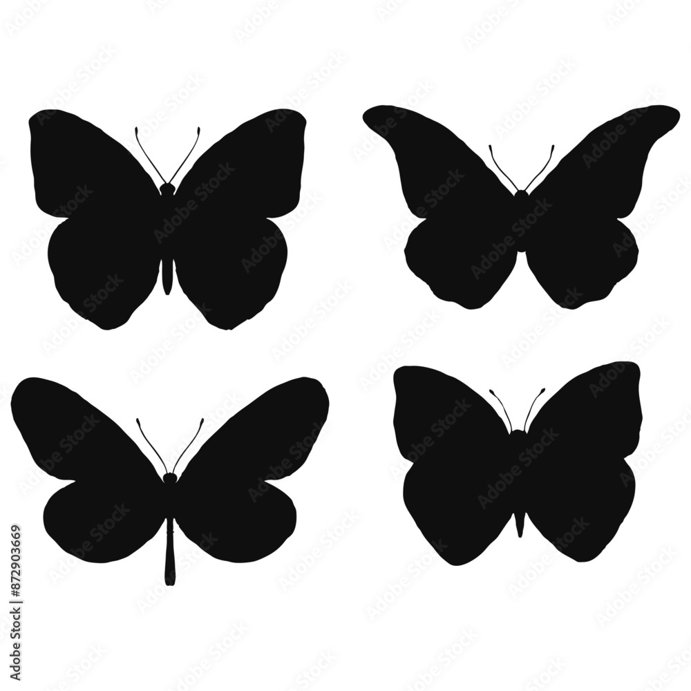 Black silhouettes of butterflies. A simple set of the most common butterflies.
