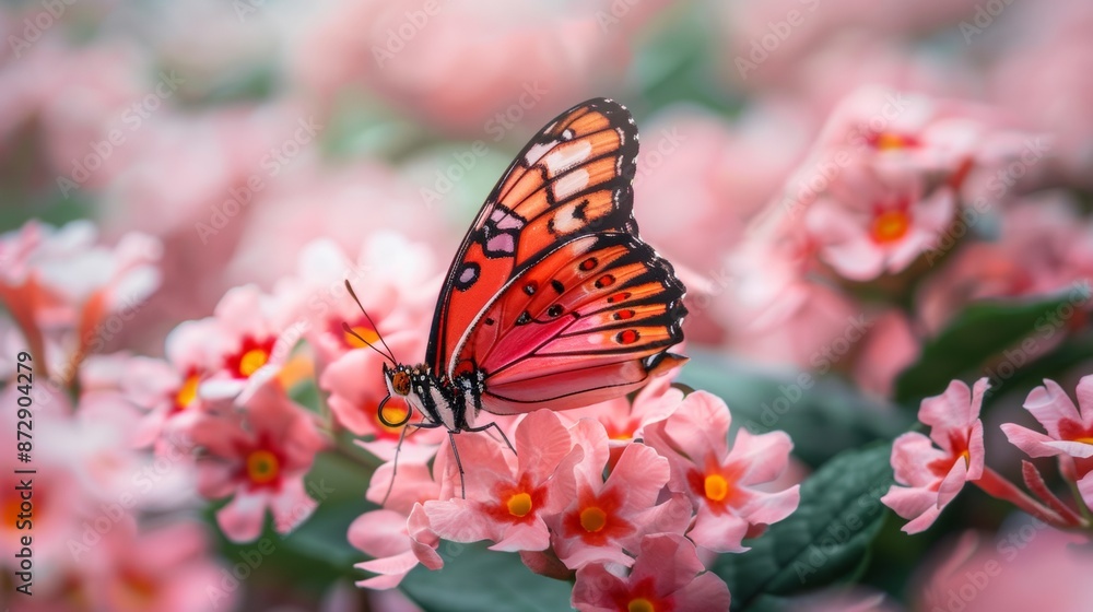 Orange Butterfly on Pink Flowers Orange Butterfly on Pink Flowers