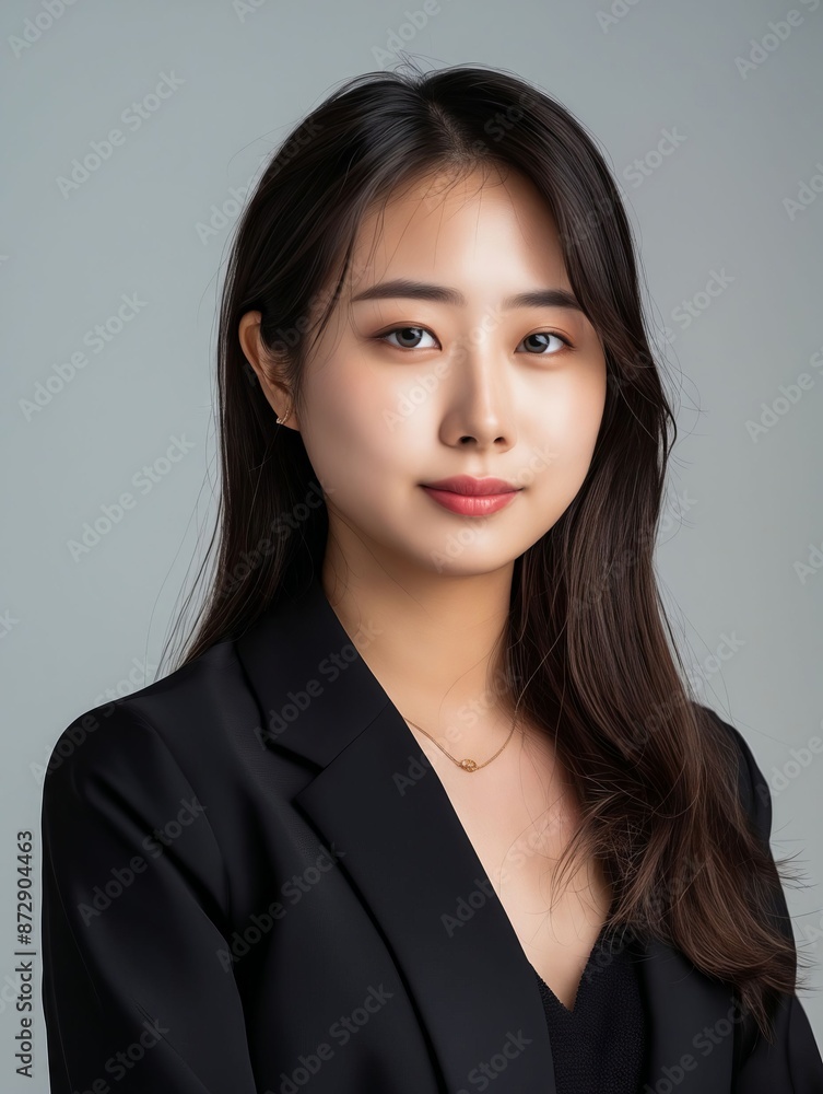 A young woman in black suit and white shirt. A young woman in black suit and white shirt.