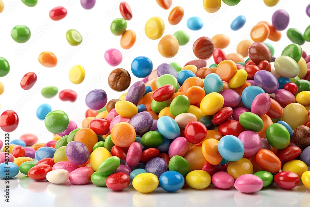 colorful candies falling, isolated on white colorful candies falling, isolated on white