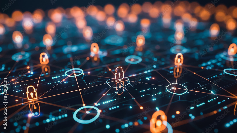 Obraz premium abstract cyber security network, using interconnected nodes to represent partnerships, collaborations, and increased connections