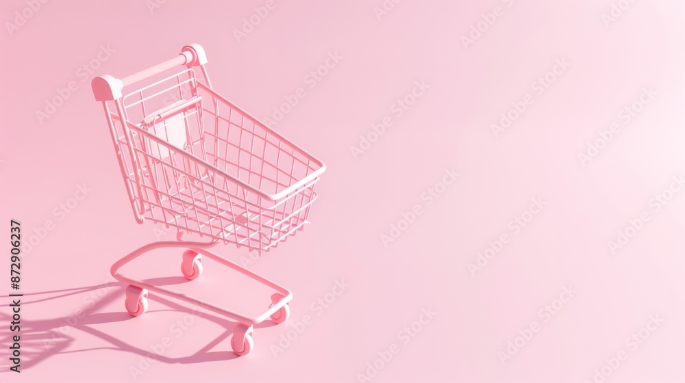 Pink Shopping Cart on a Pink Background Pink Shopping Cart on a Pink Background