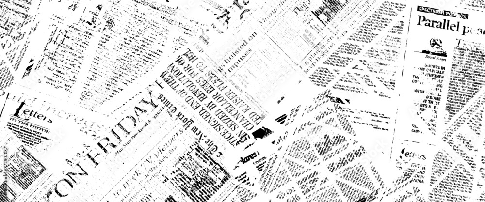 Vector black and white vintage grunge newspaper collage background with newspaper seamless pattern with black and white.