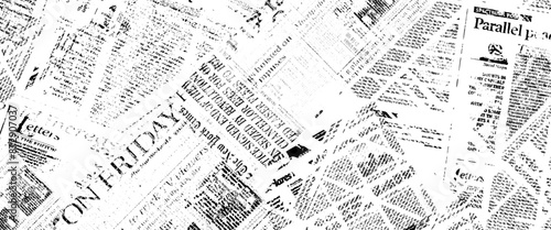 Obraz na płótnie Vector black and white vintage grunge newspaper collage background with newspaper seamless pattern with black and white. w salonie