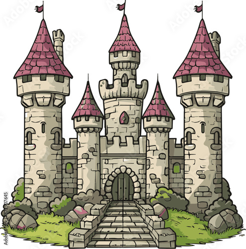 Hand-Drawn Medieval Castle Illustration Representing Fantasy and Adventure