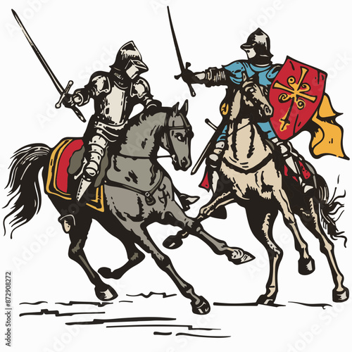 Illustration of Medieval Knights in Jousting Combat: Historical Competition