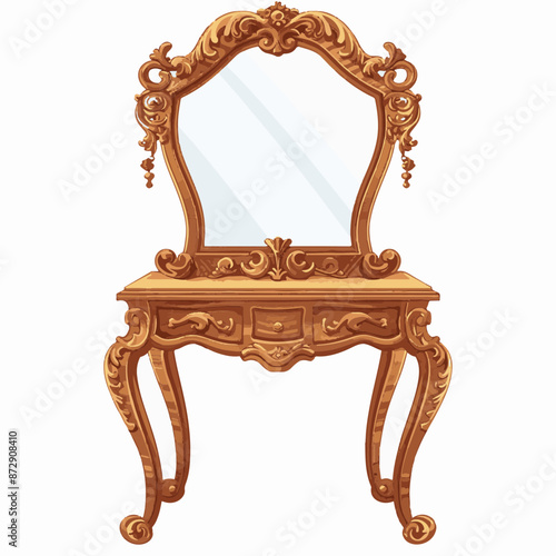 Vintage Wooden Vanity with Ornate Mirror - Elegance and Nostalgia