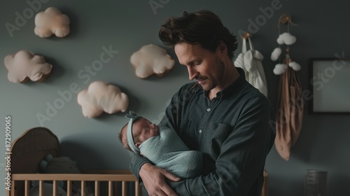 The father holding baby photo