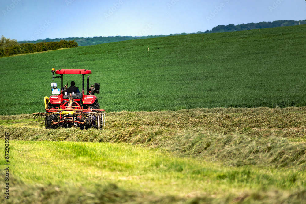 Fototapeta premium Tractor carrying out work in the field in spring