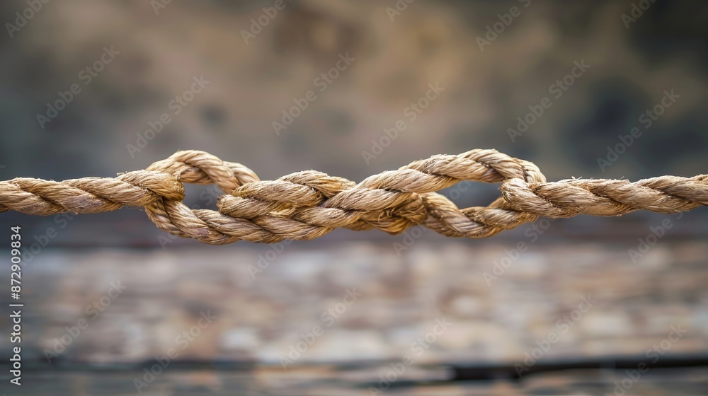 The concept of trust visualized as two different ropes tied together, representing an unbreakable chain and symbolizing dependence and reliance on a trusted partner for support and strength The concept of trust visualized as two different ropes tied together, representing an unbreakable chain and symbolizing dependence and reliance on a trusted partner for support and strength