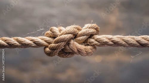 The concept of trust visualized as two different ropes tied together, representing an unbreakable chain and symbolizing dependence and reliance on a trusted partner for support and strength © Orxan