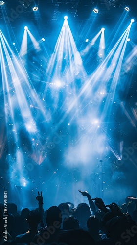 Blurred concert lighting effects and party atmosphere on stage