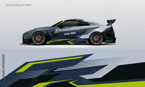 Sporty Racing Car wrap livery design with a touch of navy blue style . vinyl sticker design in vector file