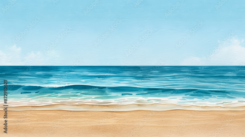 Obraz premium Watercolor illustration of a vibrant Bali beach with golden sands and azure waves under a summer sky ink watercolour 
