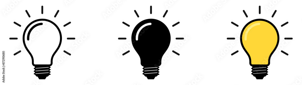 Light bulb icon set. Idea icon. Lamp concept. Light bulb, isolated in modern outline, flat, and colored design. Vector illustration Light bulb icon set. Idea icon. Lamp concept. Light bulb, isolated in modern outline, flat, and colored design. Vector illustration