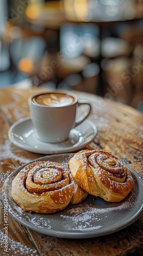 Cinnamon rolls paired with a latte during afternoon tea