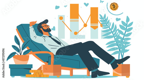 Passive income and market investing flat vector illustration