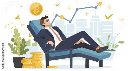 Passive income and market investing flat vector illustration