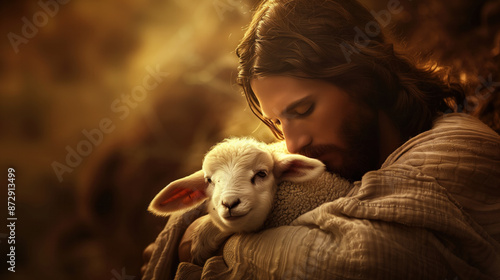 Heartwarming Image of Jesus Christ Holding a Little Lamb