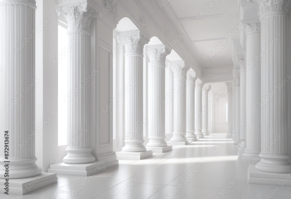 3d rendering white corridor pillars background render 3d rendering white corridor pillars background render