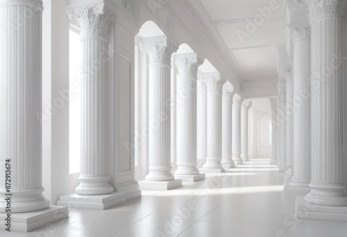 3d rendering white corridor pillars background render © Giuseppe Cammino