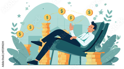 Passive income and market investing flat vector illustration