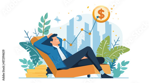 Passive income and market investing flat vector illustration