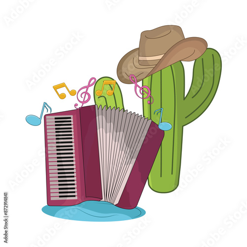 accordion with cactus and hat illustration