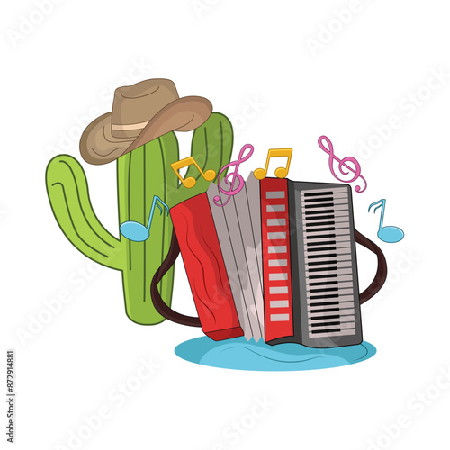 accordion with cactus and hat illustration