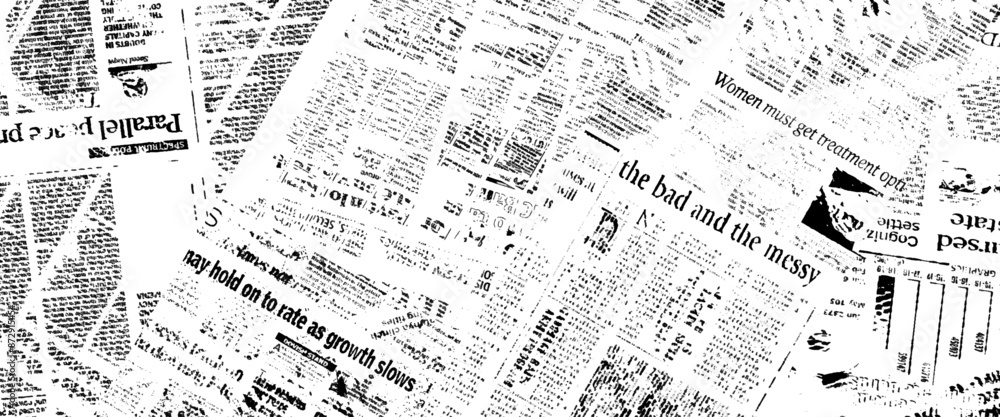 Vector black and white vintage grunge newspaper collage background with newspaper seamless pattern with black and white.