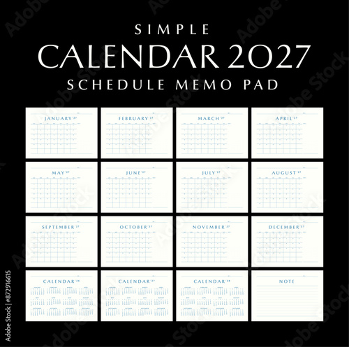 Simple Calendar 2027 Schedule Memo Pad, Landscape Design