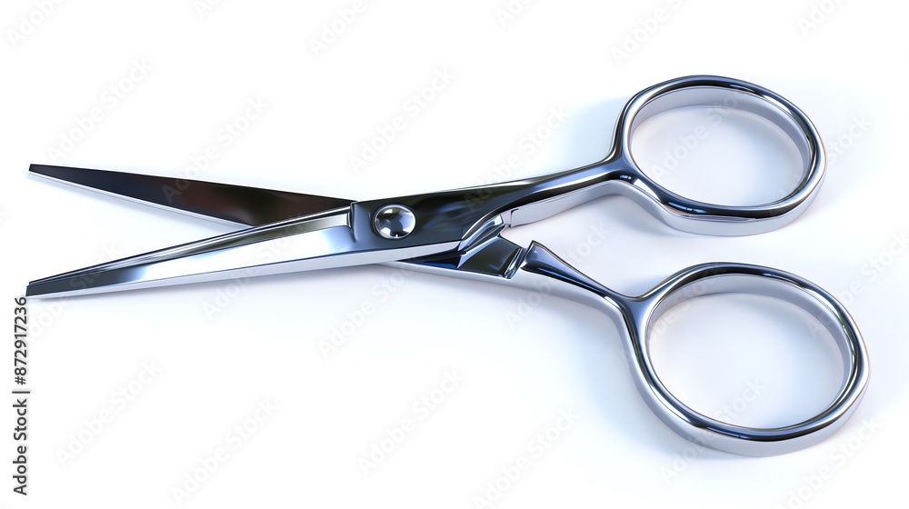 A pair of scissors clipart, stationary element, 3D render, shiny metallic, isolated on white background A pair of scissors clipart, stationary element, 3D render, shiny metallic, isolated on white background