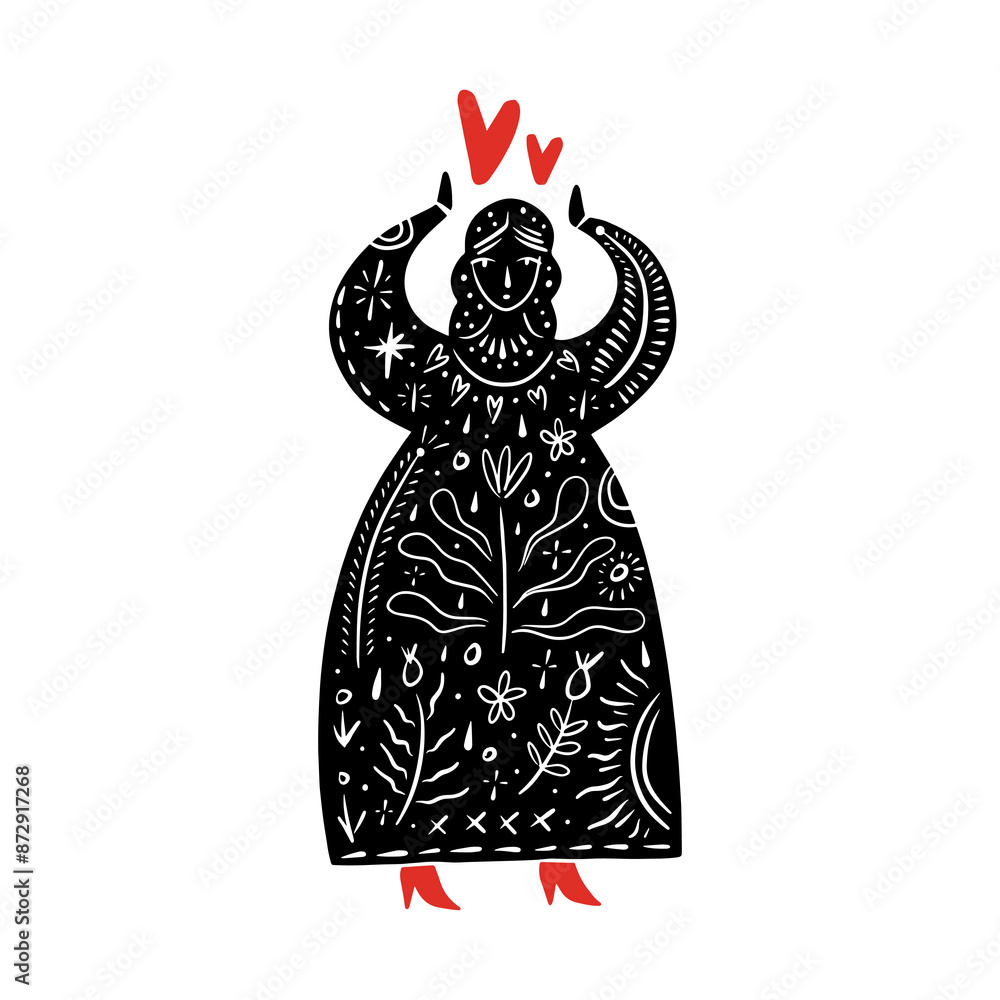 Φωτογραφία Fairytale folk girl dance slavic girl folklore traditional costume, doodle carto