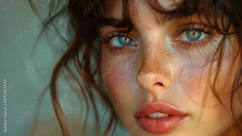 Closeup Portrait of Woman With Blue Eyes and Freckles Closeup Portrait of Woman With Blue Eyes and Freckles