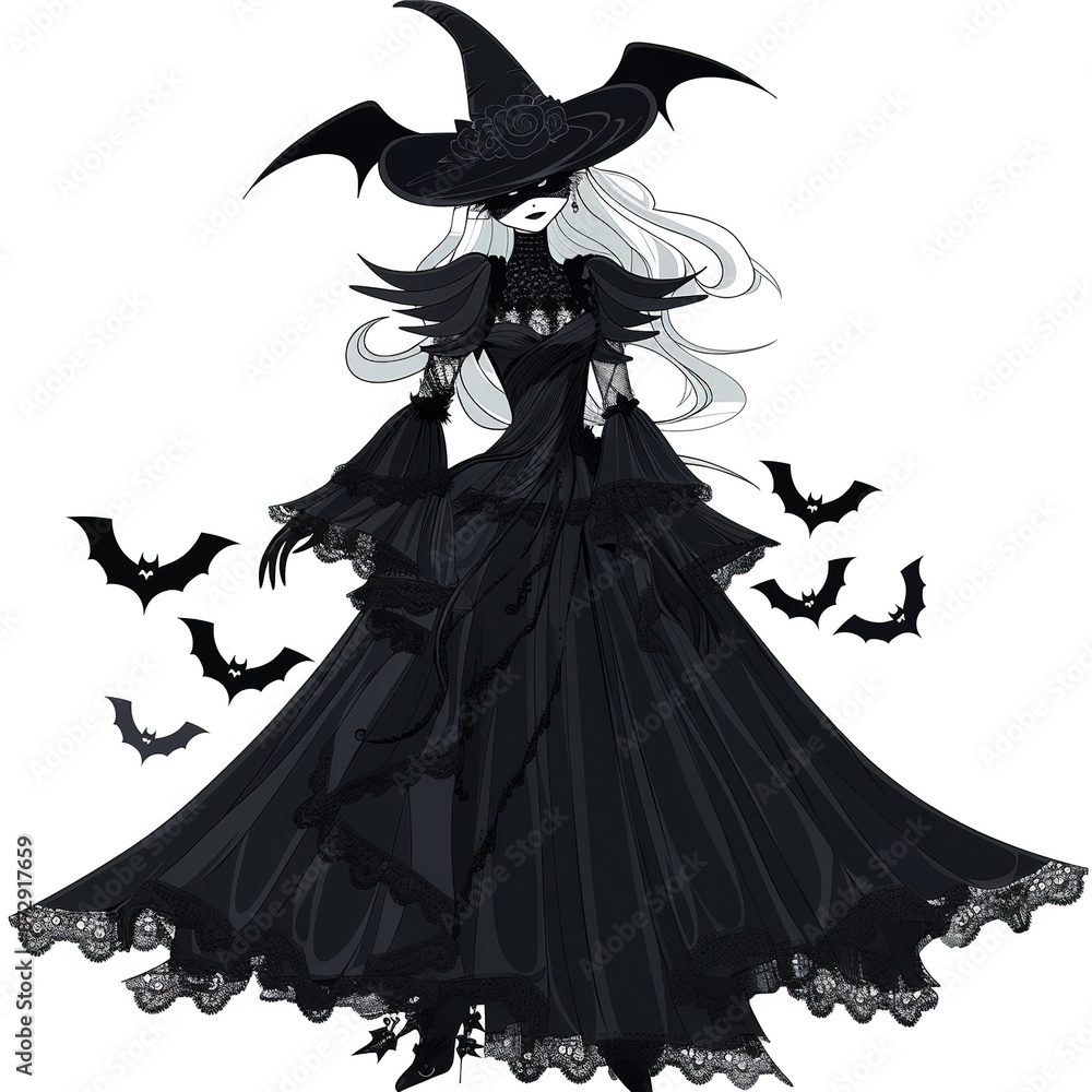 Bat Gothic fashion cartoon isolated whitebackground Bat Gothic fashion cartoon isolated whitebackground