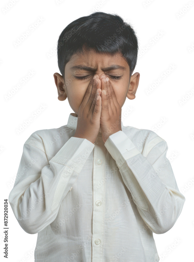 PNG Child sneezing in white shirt PNG Child sneezing in white shirt