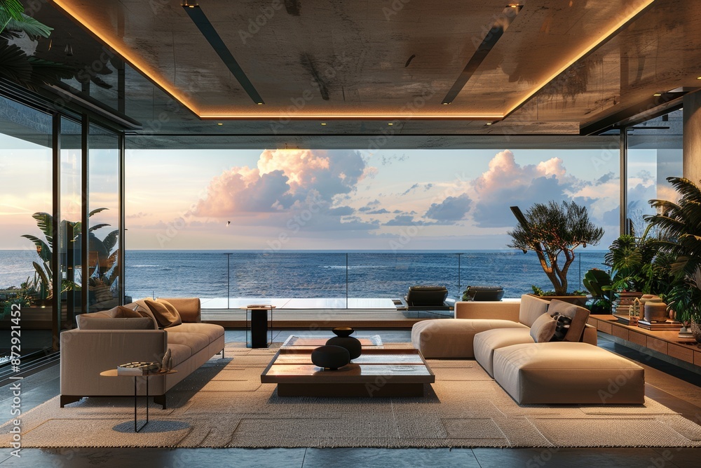 a modern living room with panoramic sea view a modern living room with panoramic sea view