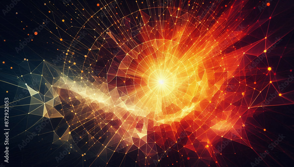 A transition of warm tones across a detailed abstract polygonal background creating a fiery effect A transition of warm tones across a detailed abstract polygonal background creating a fiery effect