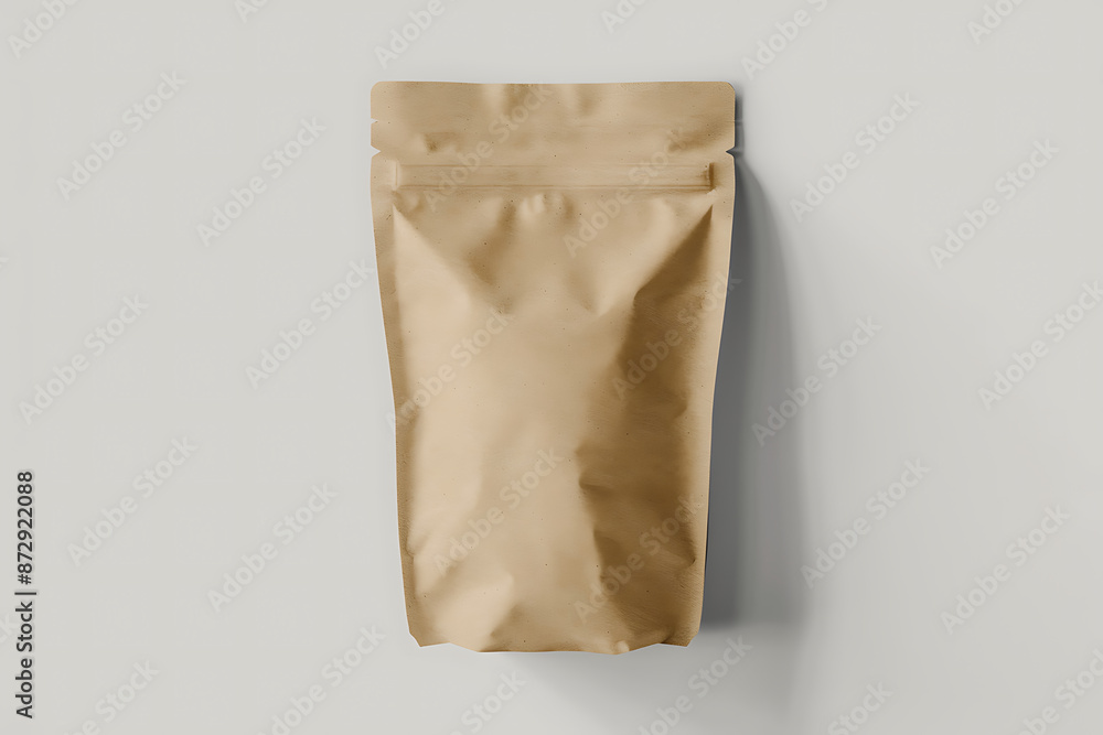 blank coffee brown kraft doypack mockup, isolated on light grey background with soft shadow under the bag blank coffee brown kraft doypack mockup, isolated on light grey background with soft shadow under the bag