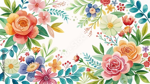 Watercolor Floral Pattern on White Background, pattern, collection, floral, isolated © Sompong