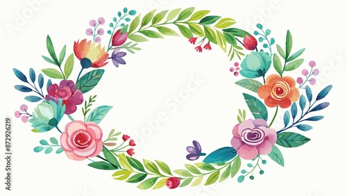 Beautiful Watercolor Floral Wreath on White Background, beautiful, isolated, floral design, floral wreath photo