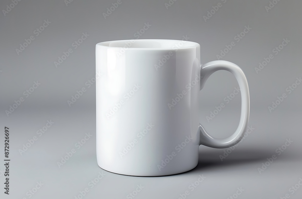 blank white coffee mug, isolated on solid grey background, side view blank white coffee mug, isolated on solid grey background, side view
