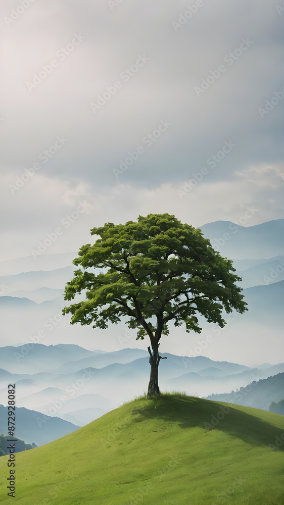 Obraz premium single tree on grass hill