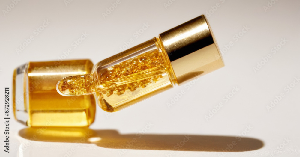 golden skincare serum DNA macro close up detail shiny, bright white background golden skincare serum DNA macro close up detail shiny, bright white background