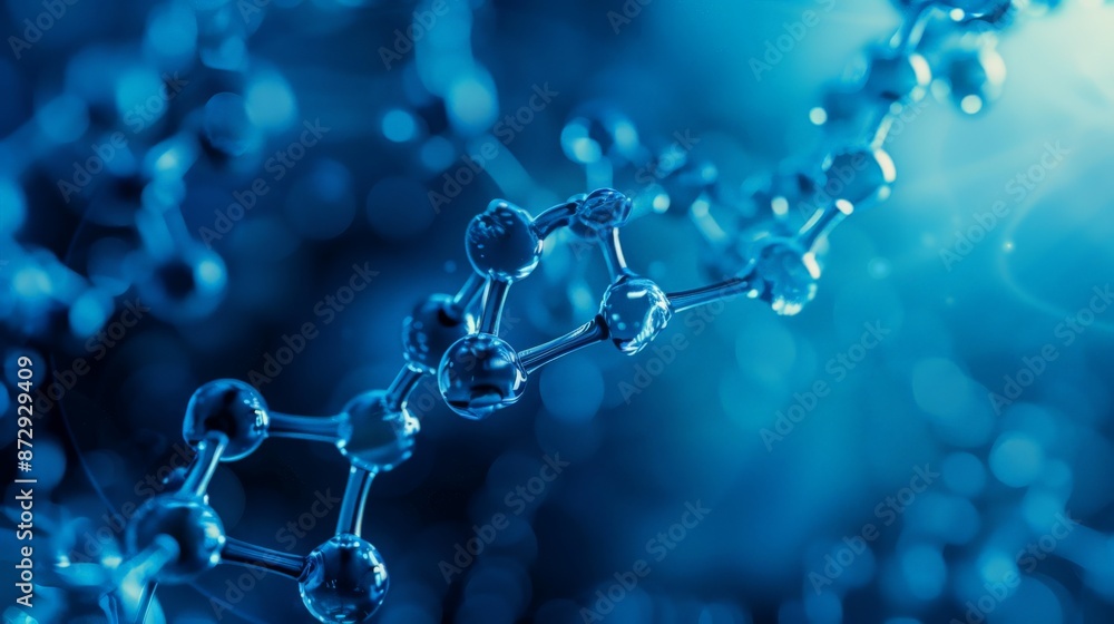 Blue molecular structure with connecting nodes on a dark background. Ideal for chemistry and nanotechnology themes. Blue molecular structure with connecting nodes on a dark background. Ideal for chemistry and nanotechnology themes.
