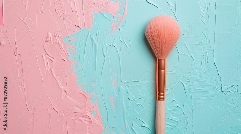 Makeup Brush on Textured Pink and Blue Background Makeup Brush on Textured Pink and Blue Background