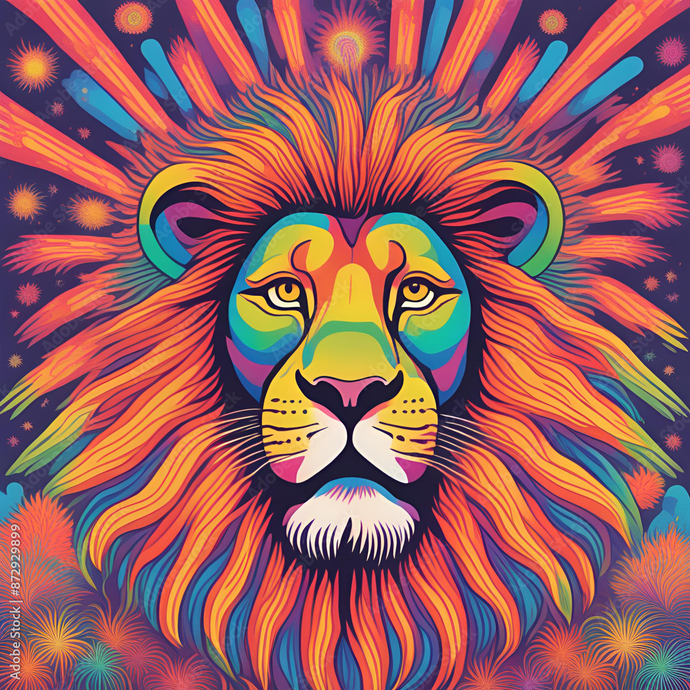 Obraz premium Lion amid fireworks festival 