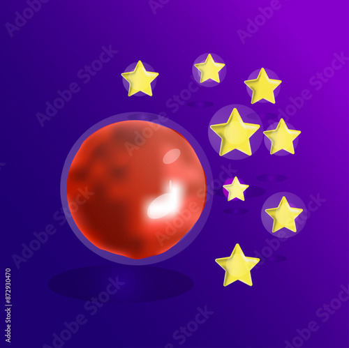 3d red ball, moon, sun, ribbon, christmas stars, meteorit, cosmos blue 